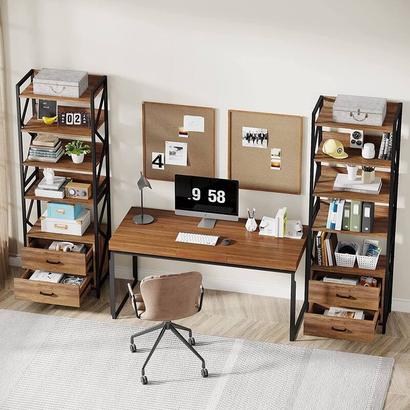 5-Tier Bookcase with 2 Drawers, 70.86'' Tall Bookshelf with Open Storage Shelf for Home Office