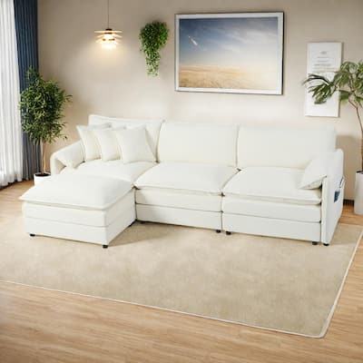 109.45" Chenille Upholstered L-Shaped Modular Sectional Sofa with Double-Layer Cushions, DIY Combination