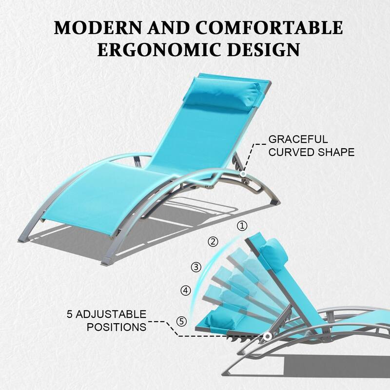 GDFStudio - Adrian Adjustable Aluminum Outdoor Pool Lounge Chair Set with Metal Side Table for All-Weather