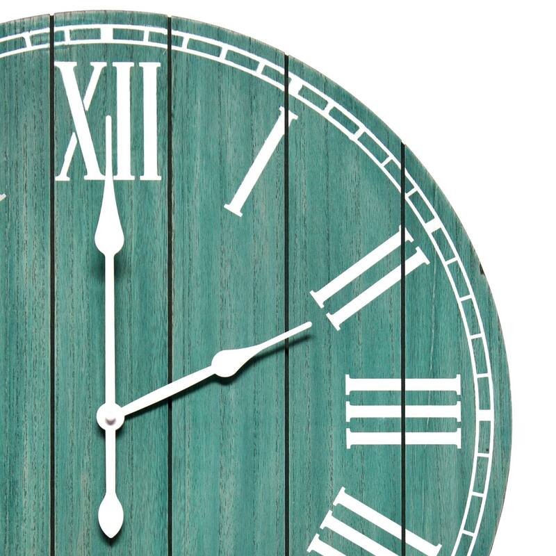 Country Rustic Coastal Round Wooden Wall Clock - 23" - Blue and White