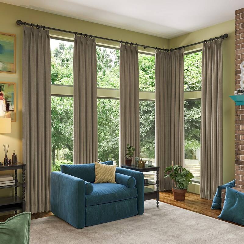 104 Inch Long Linen Blended Blackout Curtains 2 Panels Set