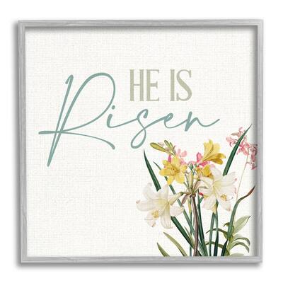 Stupell He Is Risen Religious Easter Holiday Flower Blossoms Framed Wall Art, Design by Kim Allen - Beige