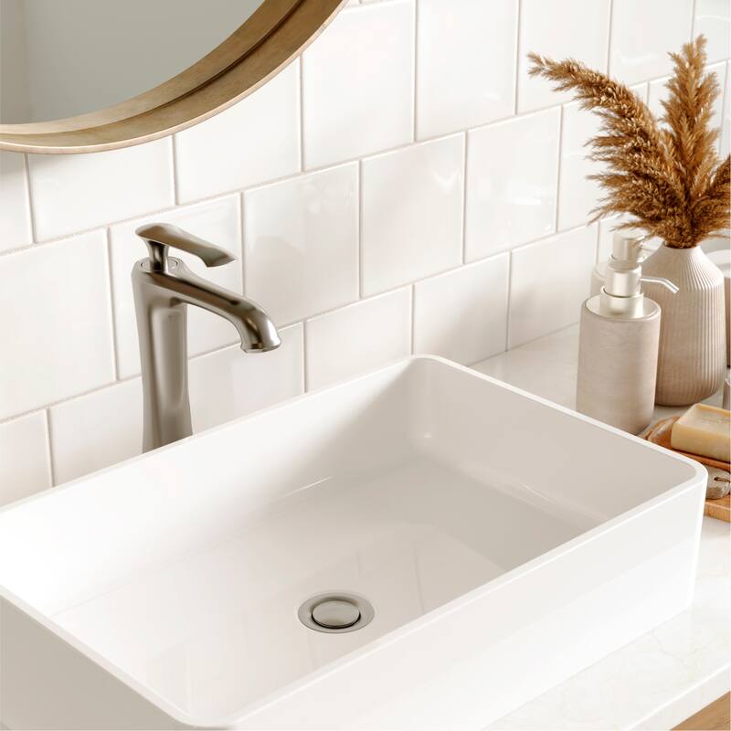 Karran Woodburn Single Hole Single Handle Vessel Bathroom Faucet with Matching Pop-Up Drain