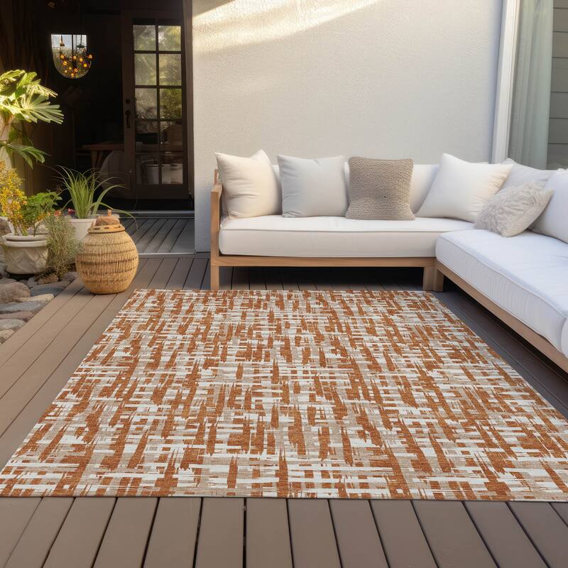 Machine Washable Indoor/ Outdoor Modern Crosshatch Chantille Rug