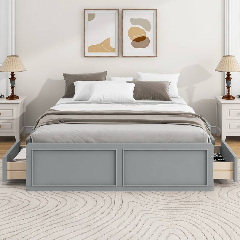Queen Size Storage Bed Frame with 6 Drawers Low Profile Platform Bed