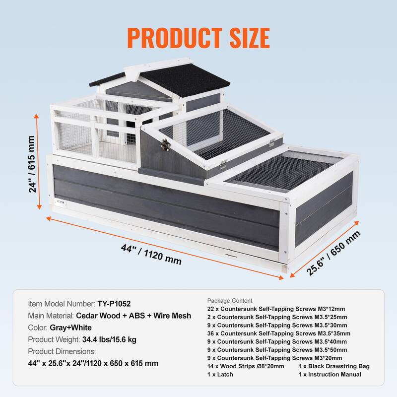 Tortoise House,Tortoise Habitat with Balcony & 2 Stories, Wooden Tortoise Enclosure Indoor & Outdoor