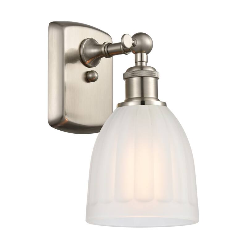 Innovations Lighting Brookfield 9" Tall Bathroom Sconce - Brushed Satin Nickel / White