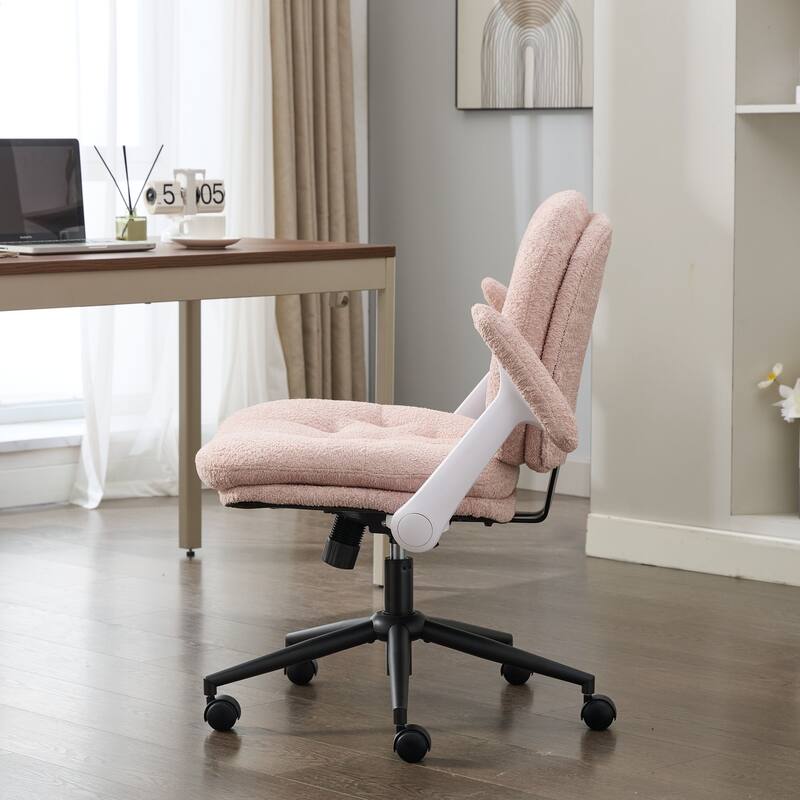 Cross Legged Office Chair with Flip-up Armrests and Wheels, Wide Seat