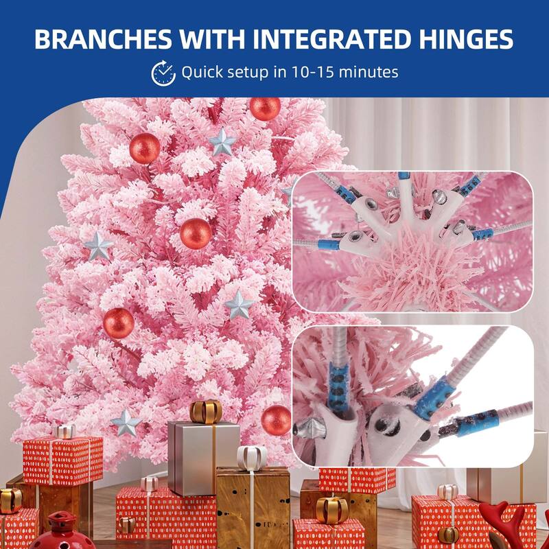 Moasis 4.5ft Prelit Pink Flocked Artificial Christmas Tree - N/A