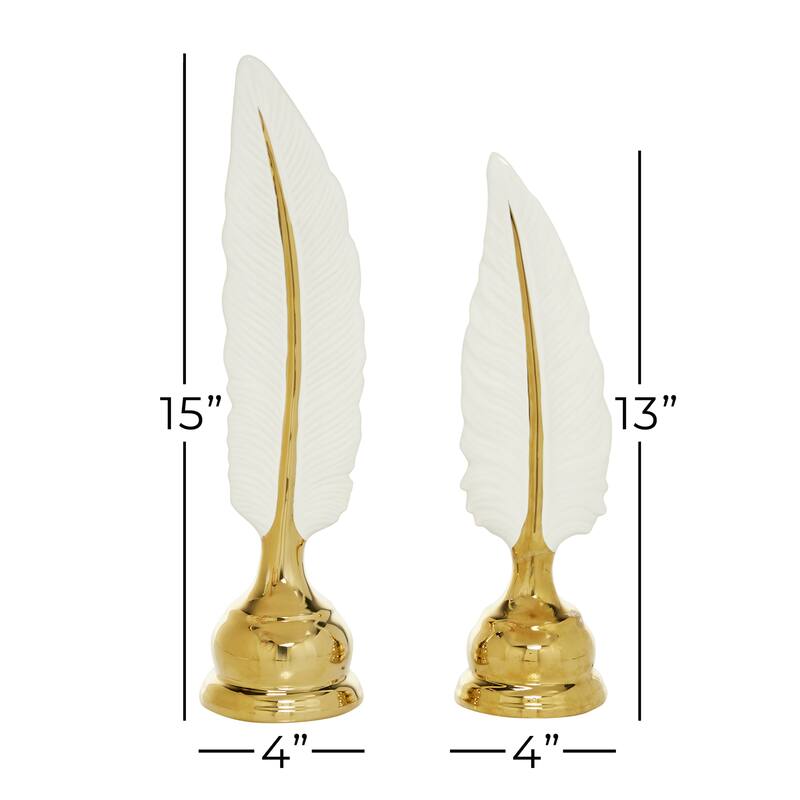 Ceramic Bird Feathers Sculpture - Set of 2 Gold - CosmoLiving by Cosmopolitan - 4"W x 4"L x 15"H