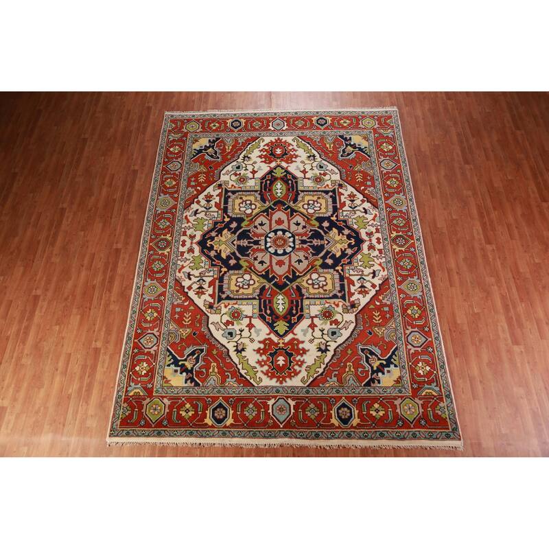 Medallion Ivory Oushak Oriental Area Rug Handmade Wool Carpet - 8'10" x 11'10"