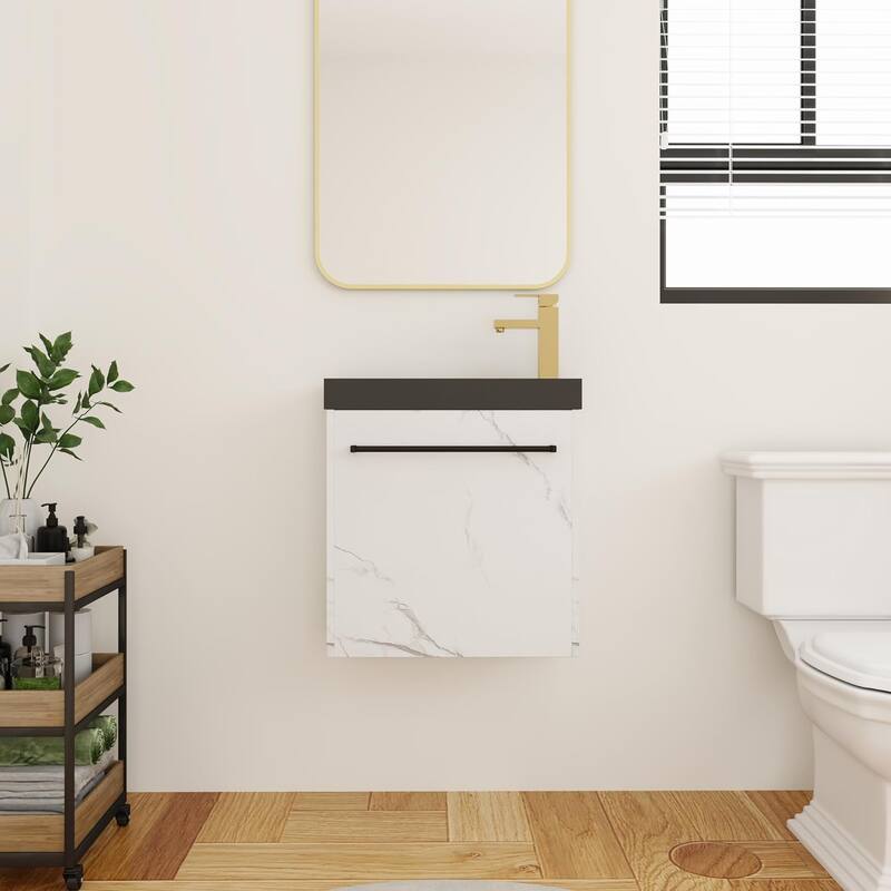 BNK 20"/24"/30" Single Sink Bathroom Vanity with Soft Close Door or Right Side Shelves, Modern Floating Vanity - 20"X10" - white-CWB