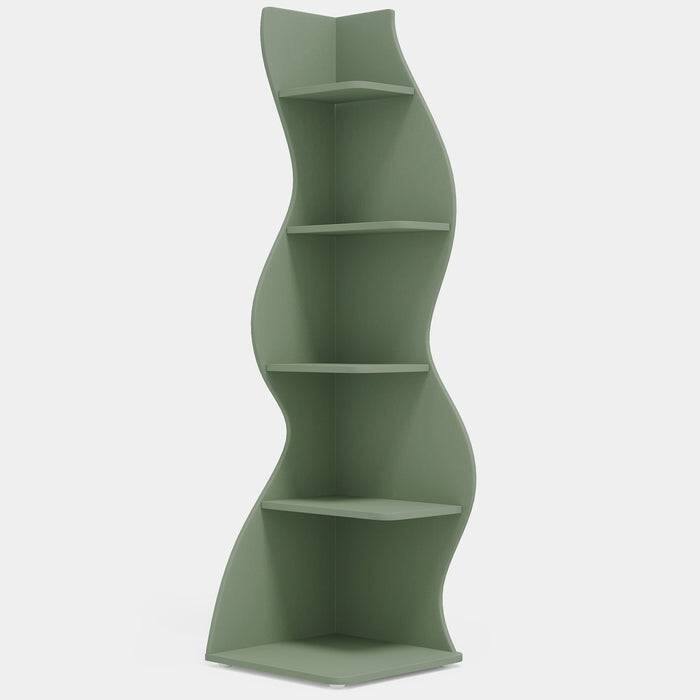 Modern Whimsical 5-Shelf Corner Bookcase Adjustable Wood-Inspired Storage for Home and Office - Green