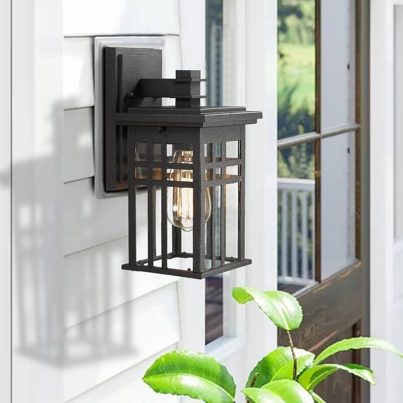 Outdoor Wall Lantern in Black/White Finish,Wall Sconce Lantern with Clear Glass