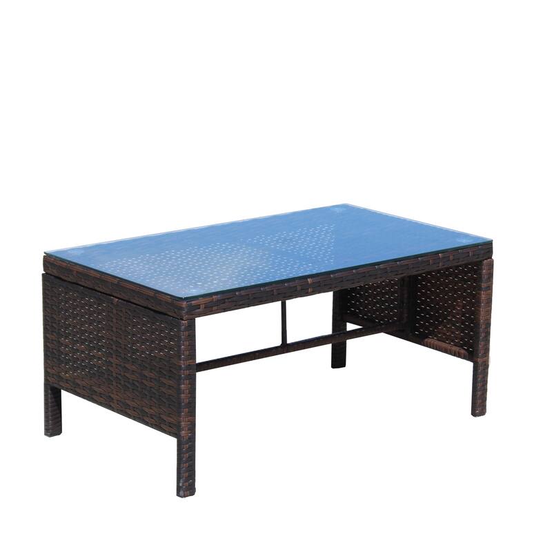 3-Piece Outdoor Patio PE Rattan Wicker Sectional Sofa Set with Seat Cushions and Tempered Glass Table