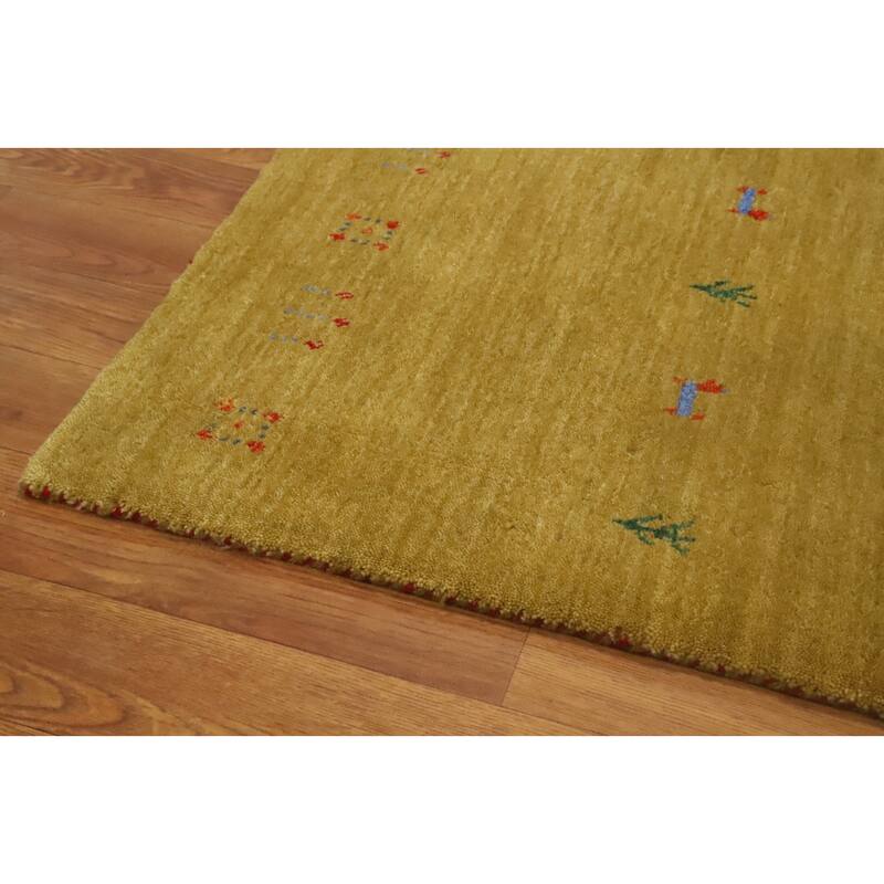 Hand Knotted Oriental 100% Wool Carpet Tribal Animal Pictorial Yellow & Gold Gabbeh Area Rug - 4' 0'' X 2' 0''