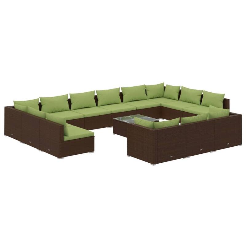 vidaXL Patio Lounge Set with Cushions Brown Poly Rattan - 27.6" x 27.6" x 24" - 27.6" x 27.6" x 24"