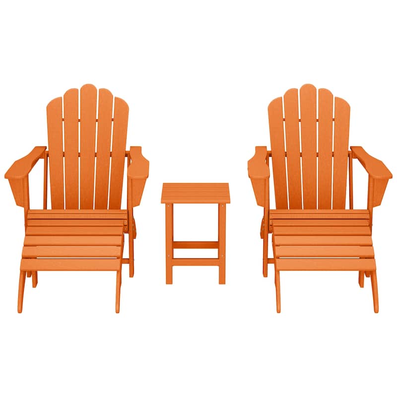 Aderson Outdoor Poly Adirondack Chair with Side Table and Ottoman 5-Piece Set - Orange