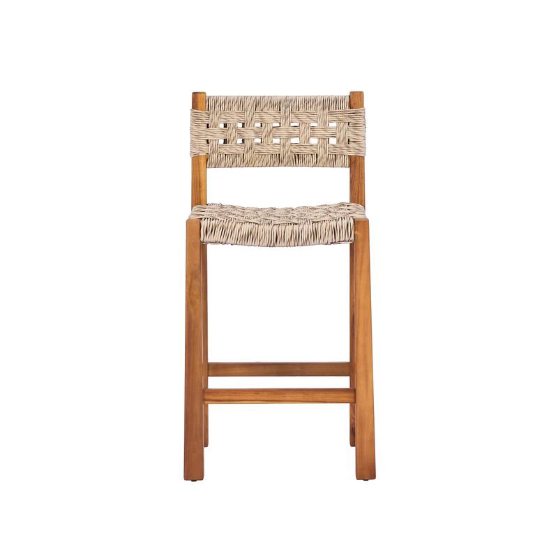 Christopher Knight Home - Modern Acacia Wood Outdoor Bar Stools with Teak Finish and Wicker Back Patio Chairs