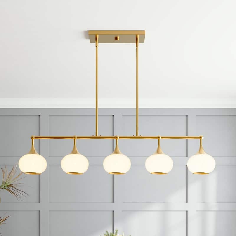 Acroma 5-light Modern Linear Chandelier with Opal Glass Globe Shade Kitchen Island Light