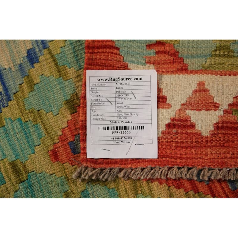 Colorful Kilim Area Rug Hand-Woven Bedroom Multi-Color Wool Carpet - 8'2"x 10'2"