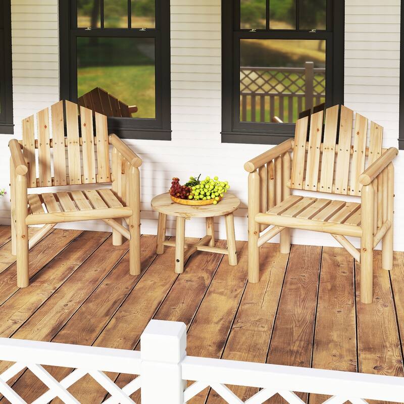 Outdoor Wooden Armchair Pine and Fir Wood Patio Chair with High Backrest Ergonomic Design - 26" x 24.5" x 38.5"