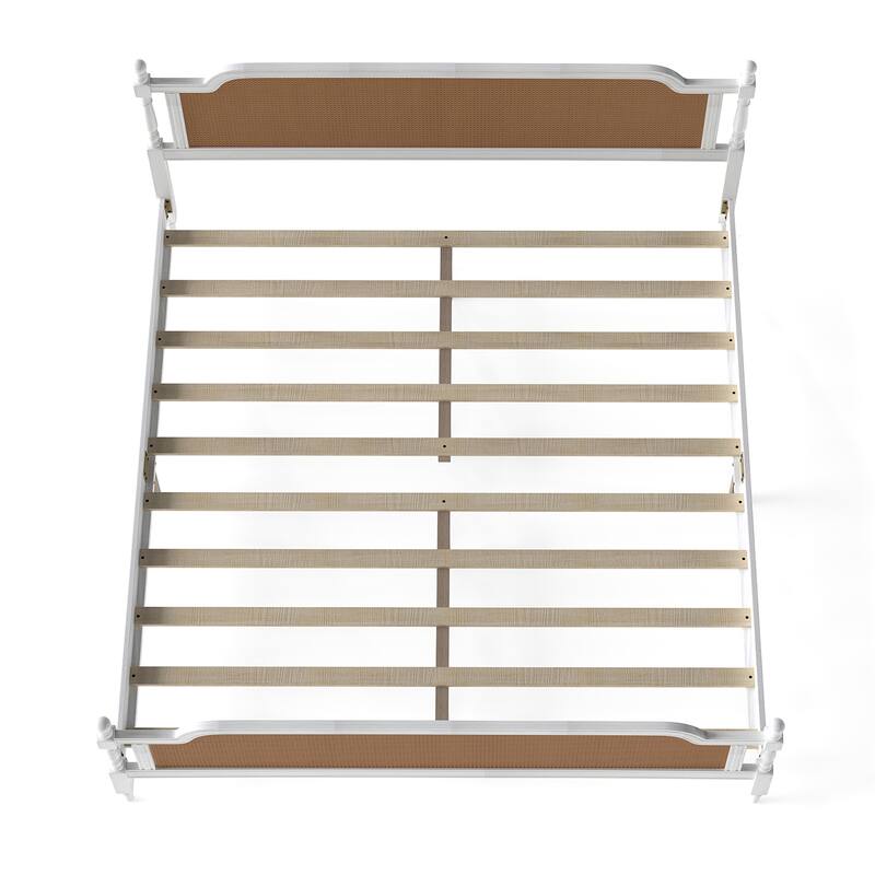 Rattan and Mid-Century Modern Queen Bed Frame with Headboard & Footboard