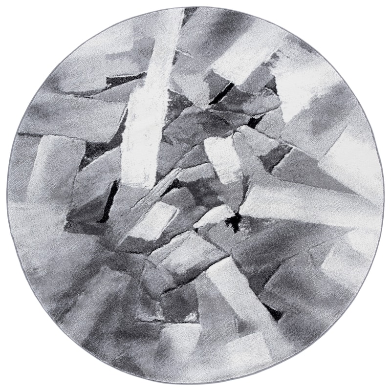 SAFAVIEH Porcello Odyle Mid-Century Modern Abstract Rug - 6'7" Round - Ivory/Grey