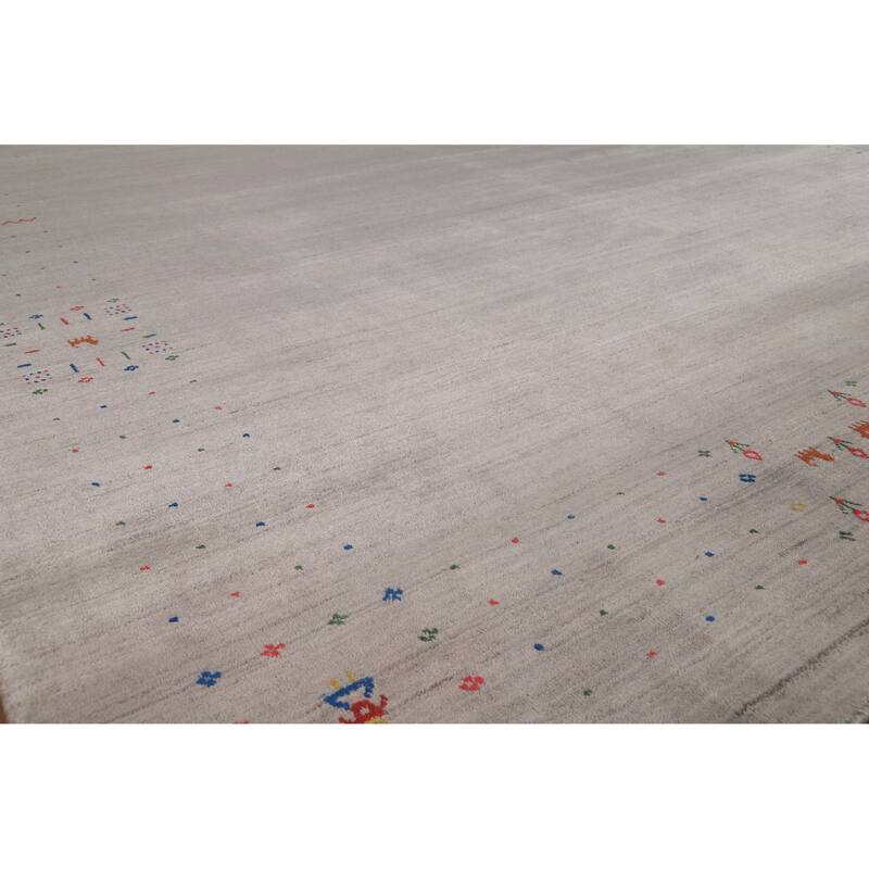 Tribal Gray Gabbeh Indian Area Rug Handmade Wool Carpet - 9'3" x 12'0"