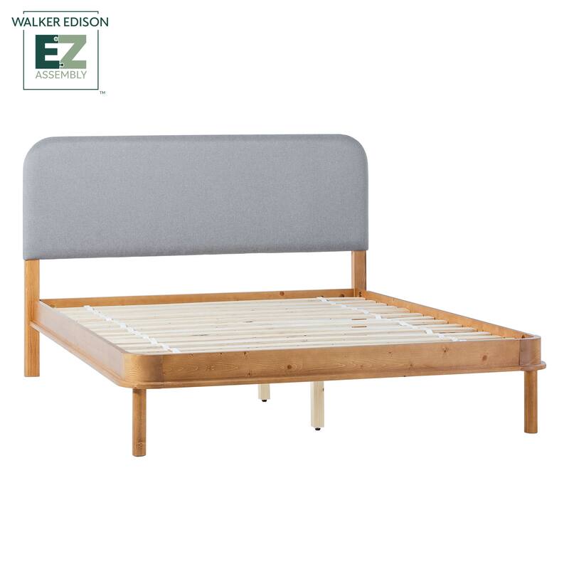 Walker Edison Solid Wood Queen Bed with Curved Upholstered Headboard