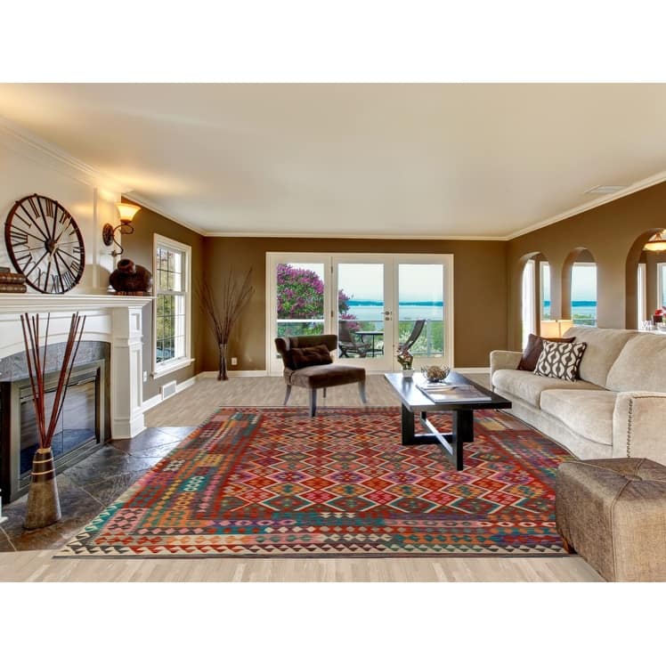 Reversible Kilim Oriental Area Rug Living Room Flatweave Wool Carpet - 10'1"x 13'1"