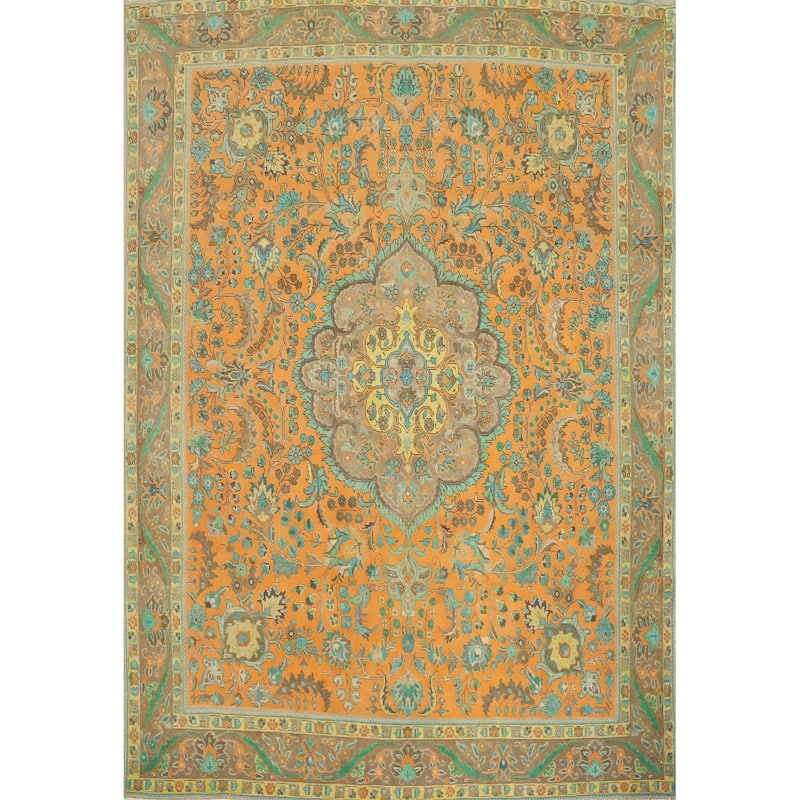 Hand Knotted Oriental 100% Wool Carpet Traditional Floral Oranges & Rust Tabriz Area Rug - 11' 6'' X 9' 5''