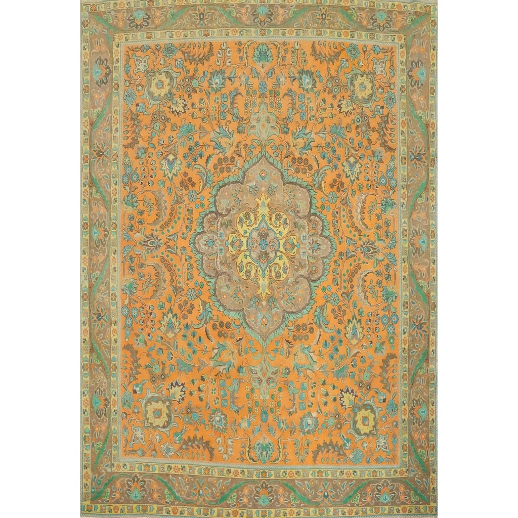 Hand Knotted Oriental 100% Wool Carpet Traditional Floral Oranges & Rust Tabriz Area Rug - 11' 6'' X 9' 5''