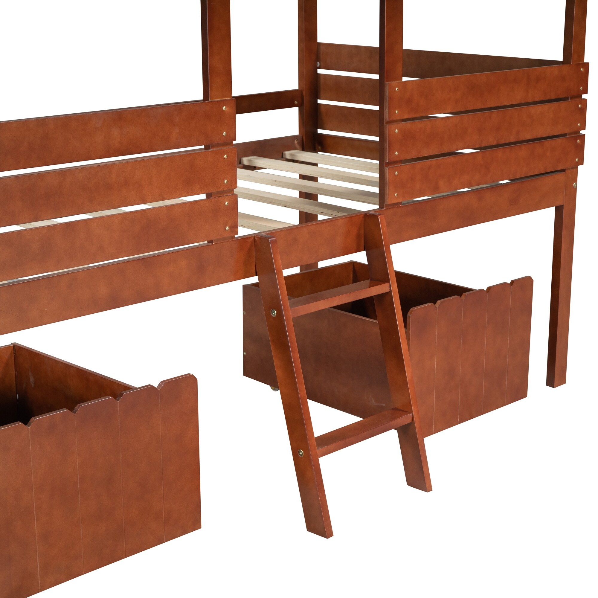 お得セット Treehouse Twin Size Low Loft Bed with 2 Storage Boxes, Solid ドラゴンボールカード