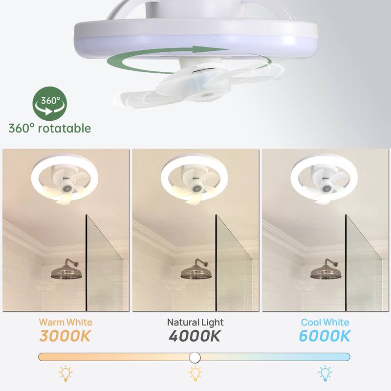 Enclosed Ceiling Fan Light with 3 Color Light Adjustment and 5 Blades, 3 Speed Fan Control for Bedroom and Lounge Area