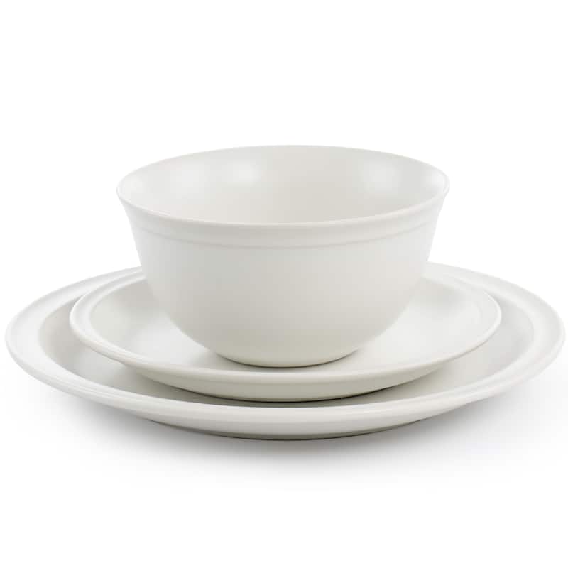 Modern White Round Stoneware Dinnerware Set 12 Pieces