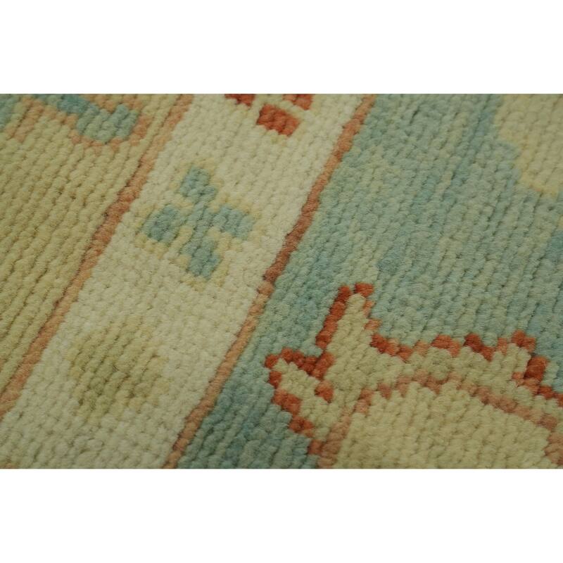 Handmade Wool Oushak Turkish Area Rug, Floral Geometric Carpet - 9' 10'' X 8' 0''