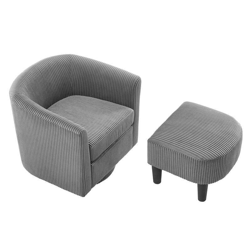 Swivel Accent Chair 360° Comfy Recliner Corduroy Arm Chair Single Sofa with Ottoman for Living Room Bedroom