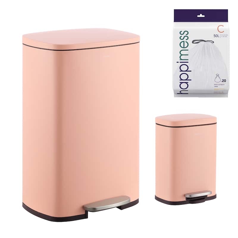 happimess 13-Gallon Trash Can with Soft-Close Lid and FREE Mini Trash Can - Flamingo Pink
