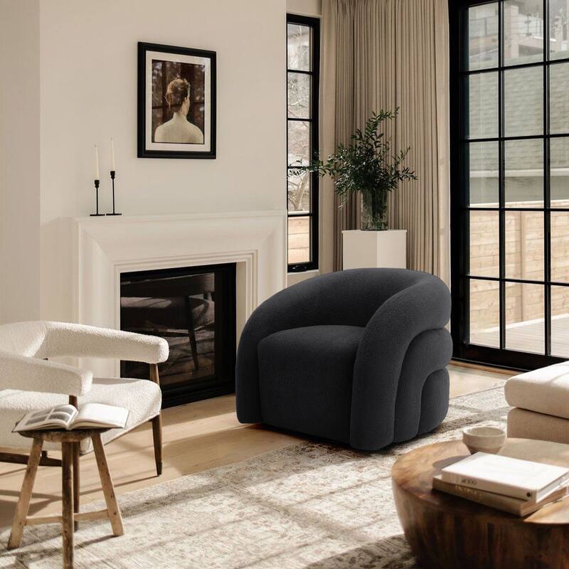 Modern Upholstered Swivel 360 degree Rotation Boucle Barrel Chair