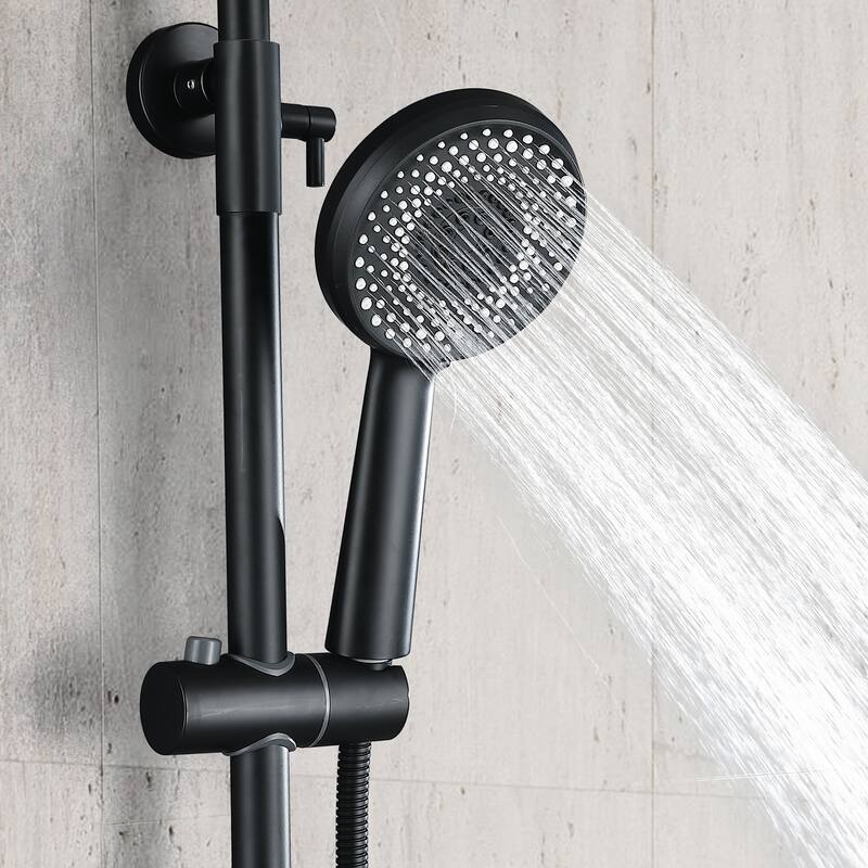 High Pressure 5-Way 9'' Rain Shower Head Black/Gold with Handheld Shower Slide Bar