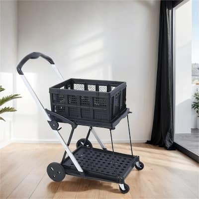 2-Tier Multi Use Functional Collapsible Shopping Carts with Baskets