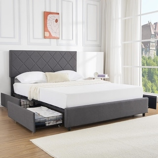Upholstered Platform Bed Frame with 4 Storage Drawers and Adjustable ...