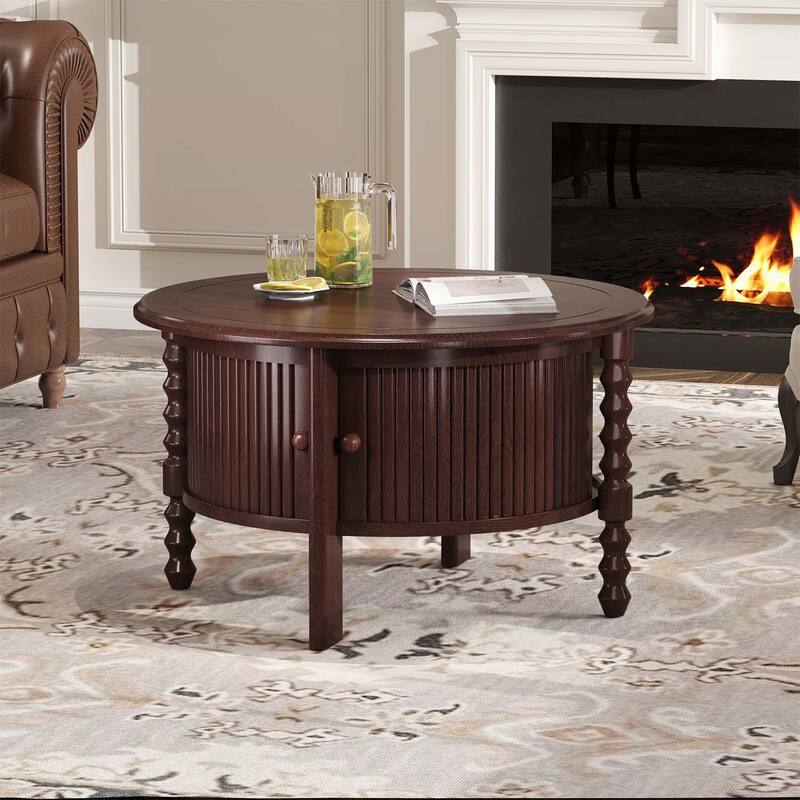 Vintage Coffee Table with Sliding Door Storage,for Small Living Spaces - Walnut