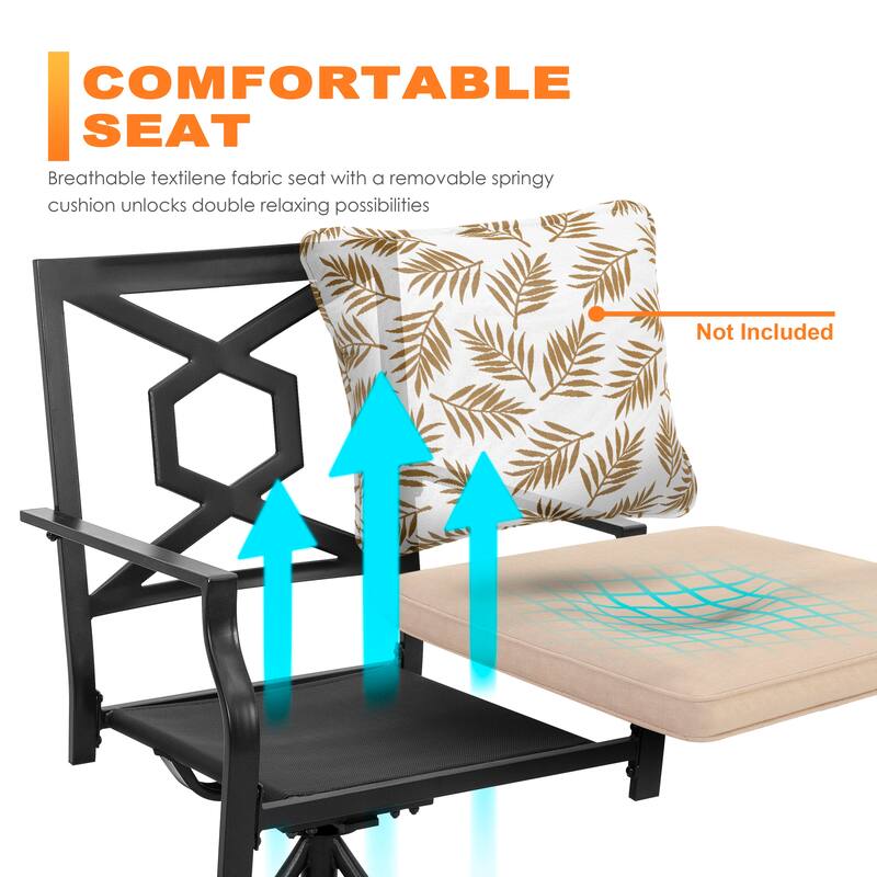 Outdoor 2-Piece Metal Swivel Dining Chairs with Cushions