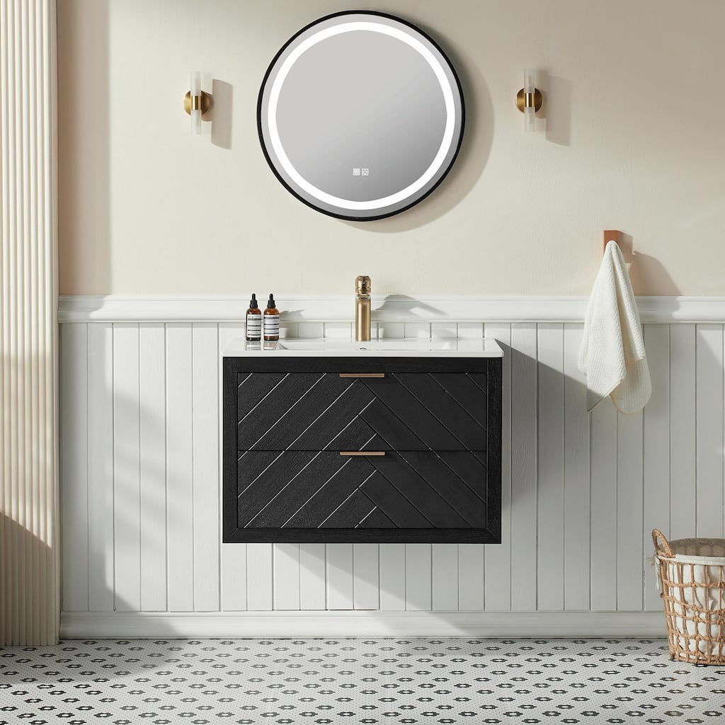 30-inch Wall-Mounted Floating Single Vanity with Ceramic Sink