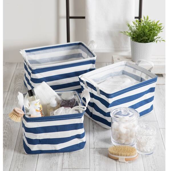 Shop Set Of 3 Blue And White Rectangular Striped Laundry Basket 13 On Sale Overstock 31715149