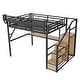 preview thumbnail 54 of 56, High Loft Bed Metal Bed Frame with Stairs Built-in Shelves and Wardrobe, Side Grid Rack, Light, Charging Station and Desk