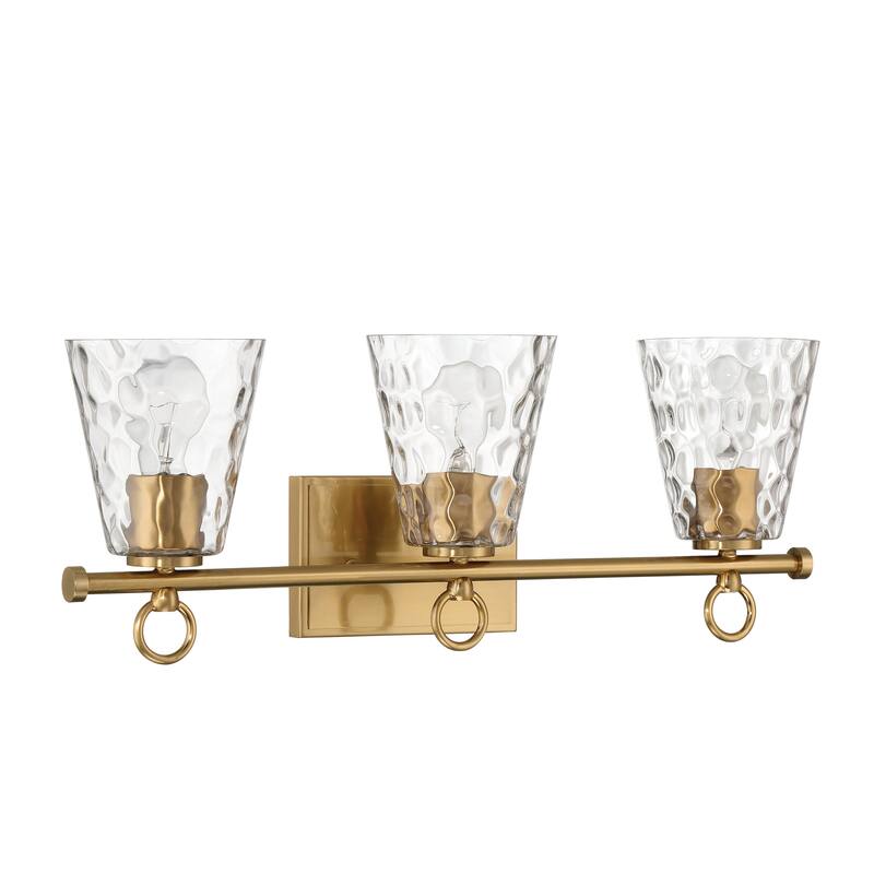Imogen Metal and Hammered Water Glass 3-Light Vanity Light - 24.0"L x 6.5"W x 9.3"H