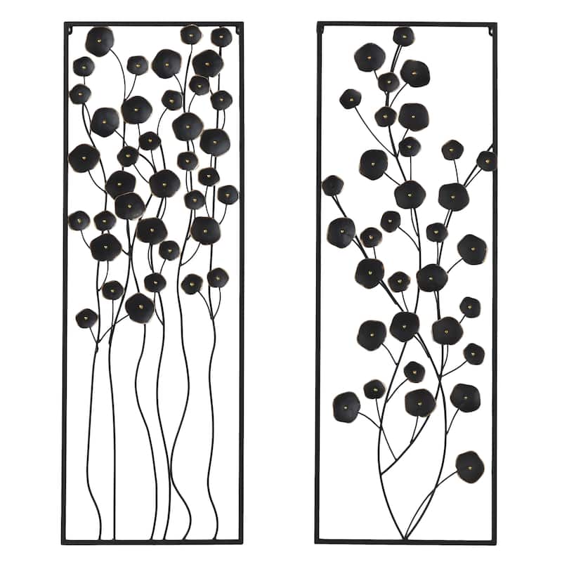 Metal Floral Home Wall Decor with Black Frame - Set of 2 Black - Roche River Decor - Black
